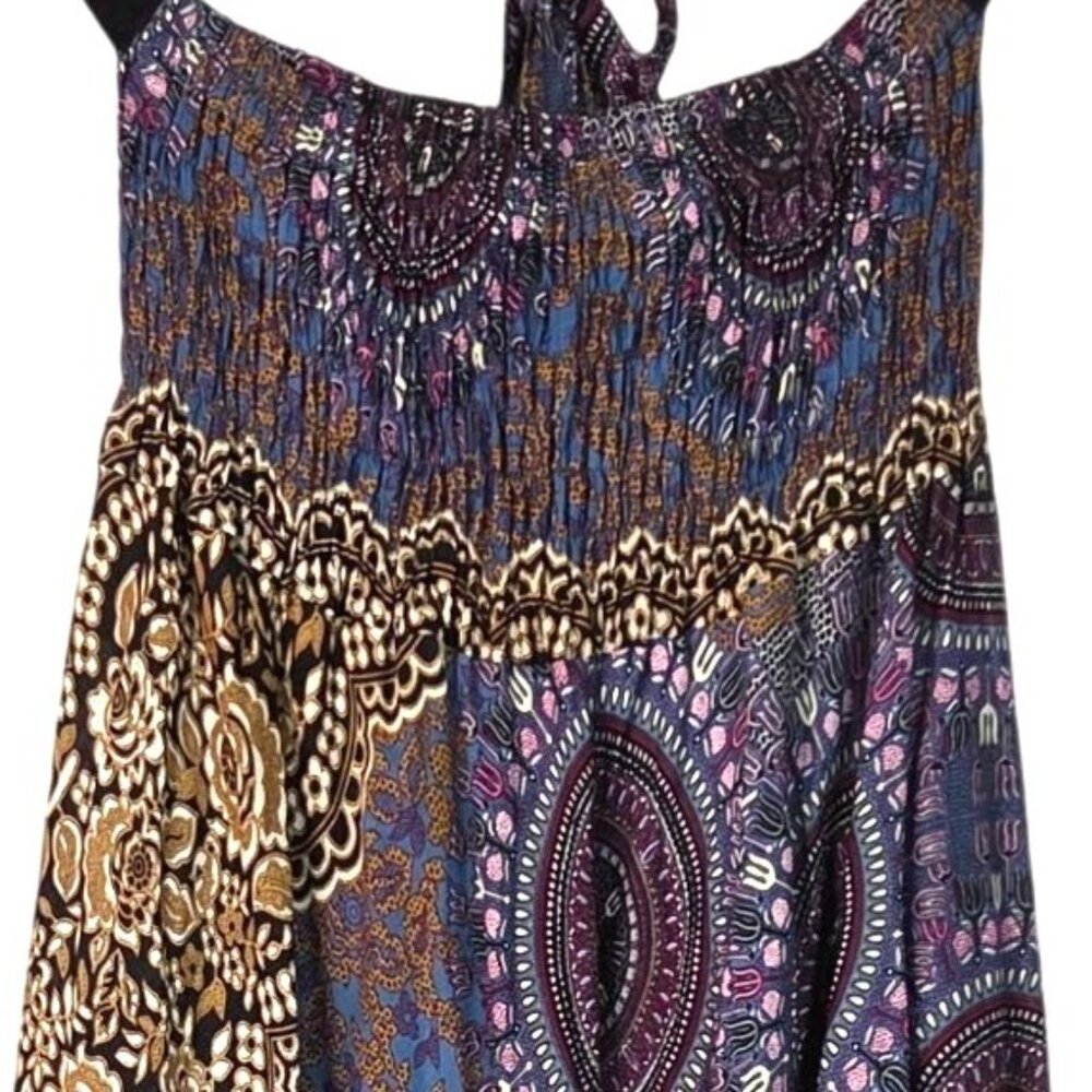 Lanna Bohemian Boho 70s Style Printed Smocked Halter Beach Midi Dress Size L/XL - Picture 5 of 8